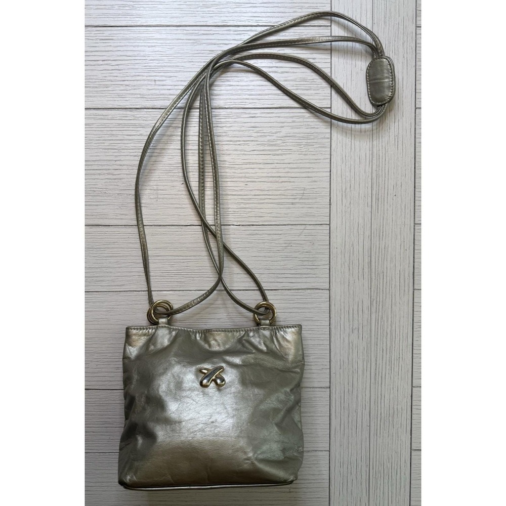Noble‎ Handbags Vintage Metallic Gold Leather Crossbody Snap Close Handbag Purse
